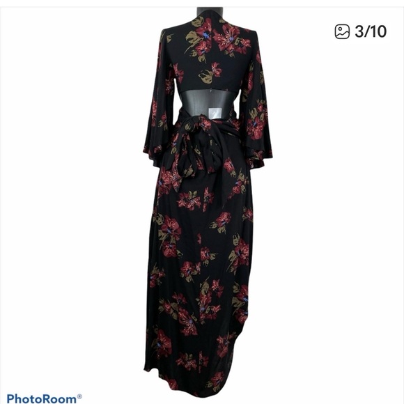 Free People Womens Large Maxi Dress Black Floral Wrap Front Boho New 6446 - Picture 2 of 11
